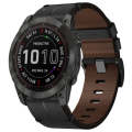 For Garmin Fenix 7 Sapphire Solar 22mm Leather Textured Watch Band(Black)