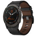 For Garmin Fenix 6X Sapphire 26mm Leather Textured Watch Band(Black)
