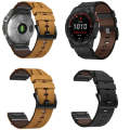 For Garmin Fenix 6X Sapphire 26mm Leather Textured Watch Band(Brown)