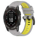 For Garmin Fenix 7X Pro 51mm 26mm Sports Two-Color Silicone Watch Band(Grey+Yellow)