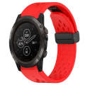 For Garmin Fenix 5X Plus 26mm Folding Buckle Hole Silicone Watch Band(Red)