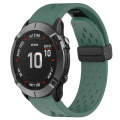 For Garmin Fenix 6X Pro 26mm Folding Buckle Hole Silicone Watch Band(Dark Green)