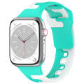 For Apple Watch 9 41mm Double Color Silicone Watch Band(Cyan+White)