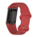 For Fitbit Charge 6 Solid Color Butterfly Buckle Silicone Watch Band, Size:L Size(Red)