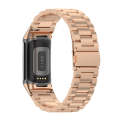 For Fitbit Charge 6 Three Beads Stainless Steel Metal Watch Band(Rose Gold)