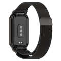 For Xiaomi Mi Band 8 Active Milan Magnetic Metal Steel Mesh Watch Band + Watch Frame(Black)