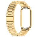 For Xiaomi Smart Band 8 Active Three Bead Stainless Steel Watch Band + Watch Metal Frame(Gold)