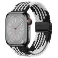 For Apple Watch SE 2023 44mm Nylon Woven Magnetic Fold Buckle Watch Band(Z Black White)