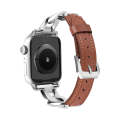 For Apple Watch SE 2023 40mm Rhinestone Denim Chain Leather Watch Band(Brown)