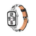 For Apple Watch Series 4 44mm Rhinestone Denim Chain Leather Watch Band(Black)