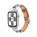 For Apple Watch Series 3 42mm Rhinestone Denim Chain Leather Watch Band(Dark Brown)