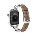 For Apple Watch Series 3 42mm Rhinestone Denim Chain Leather Watch Band(Dark Brown)