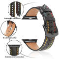 For Apple Watch Series 9 45mm Colorful Sewing Thread Leather Watch Band(Black)