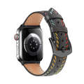 For  Apple Watch Series 5 44mm Colorful Sewing Thread Leather Watch Band(Black)