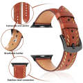 For Apple Watch Series 3 42mm Colorful Sewing Thread Leather Watch Band(Brown)