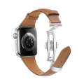 For Apple Watch SE 2023 44mm Plain Leather Butterfly Buckle Watch Band(Dark Brown+Silver)