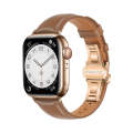For Apple Watch SE 2023 44mm Plain Leather Butterfly Buckle Watch Band(Dark Brown+Rose Gold)