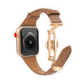 For Apple Watch SE 2023 44mm Plain Leather Butterfly Buckle Watch Band(Dark Brown+Rose Gold)
