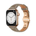 For Apple Watch Ultra 2 49mm Plain Leather Butterfly Buckle Watch Band(Gray+Rose Gold)