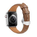 For Apple Watch Series 9 45mm Plain Leather Butterfly Buckle Watch Band(Dark Brown+Silver)