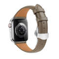 For Apple Watch Series 9 45mm Plain Leather Butterfly Buckle Watch Band(Gray+Silver)