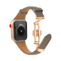 For Apple Watch Series 9 45mm Plain Leather Butterfly Buckle Watch Band(Gray+Rose Gold)