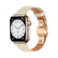 For Apple Watch Series 9 45mm Plain Leather Butterfly Buckle Watch Band(Beige+Rose Gold)