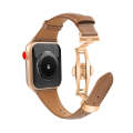 For Apple Watch SE 2022 44mm Plain Leather Butterfly Buckle Watch Band(Dark Brown+Rose Gold)