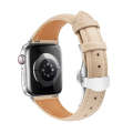 For Apple Watch Series 3 42mm Plain Leather Butterfly Buckle Watch Band(Apricot+Silver)