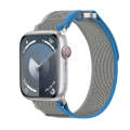 For Apple Watch Series 8 45mm Double Hook and Loop Faster Nylon Watch Band(Blue+Grey)
