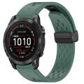 For Garmin Epix Pro 47mm 22mm Holes Magnetic Folding Buckle Silicone Watch Band(Dark Green)