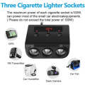 TR12 3 in 1 100W 4USB Car Cigarette Lighter with Switch Voltage Display(Black Red)