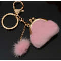 3 PCS Mini Unique Keychain Coin Purse Women Pompon Rabbit Fur Ball Plush Key Ring Holder Girls Ba...