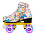 Adult Children Graffiti Roller Skates Shoes Double Row Four-Wheel Roller Skates Shoes, Size: 42(F...