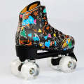 Adult Children Graffiti Roller Skates Shoes Double Row Four-Wheel Roller Skates Shoes, Size: 42(F...