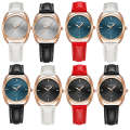 YAZOLE Ladies Luminous Quartz Watch(538 Gold Shell Blue Tray Red Belt)