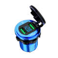 Car Motorcycle Modified USB Charger QC3.0 Metal Waterproof Fast Charge(Blue Shell Blue Light))