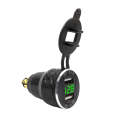 Car Motorcycle USB Charger Metal With Voltage Display Car Charger EU Plug(Black Green Display)