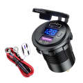 12V Modified Car USB Charger With Voltage Display PD QC3.0 Socket(With 60cm Line Blue Light)