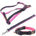BG-Q1025 Leash+Chest Strap+Collar Thickened Strong Denim Pet Dog Leash Set, Size: M(Pink)