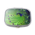 2 PCS Y10336 Two-Compartment Metal Portable Pill Box(Green Peacock)