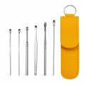 6 In 1 Stainless Steel Spring Spiral Portable Ear Pick, Specification: Yellow Leather Case