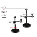 LKT-300 30-65cm Full Metal Disc Base Dual Microphone Stand,Size: 140mm Base