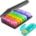 21-compartment Rainbow Pill Box One Week Pill Box(Black +Colorful)