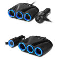 2 PCS 120W Multifunctional USB 3 In 1 Car Cigarette Lighter Car Charger, Style: 3 Ports(Blue Black)
