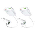 2PCS QC3.0 Four Ports Fast 5V 8A Car Charger Back Seat Charger(White)