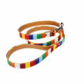 Canvas + PU Colorful Strip Pet Dog Leash  M 2.0 x 120cm