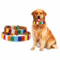 Canvas+PU Colorful Strip Pet Dog Collar  XXL 3.0 x 70cm(Yellow)