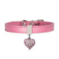 Heart Shaped Pendant PU Leather Dog Collar Pet Dog Leash, Size: XS 1.3-25cm(Pink)