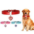Heart Shaped Pendant PU Leather Dog Collar Pet Dog Leash, Size: M 1.3-35cm(Blue)